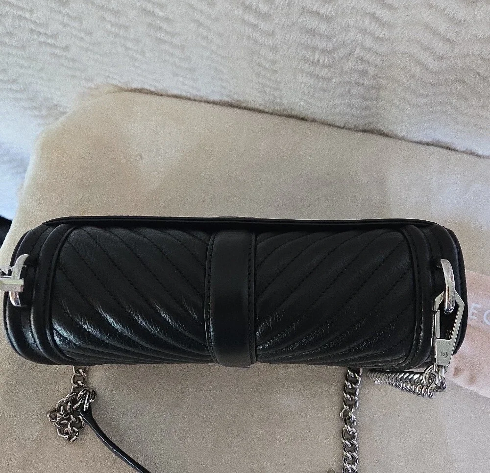 NWT Rebecca Minkoff Black Quilted Leather Crossbody with Silver Chain - Picture 3 of 9